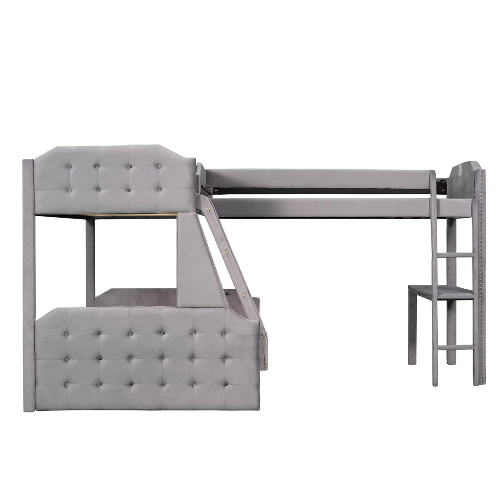 Gray Twin over Full Upholstered Bunk Bed with Desk Y82393
