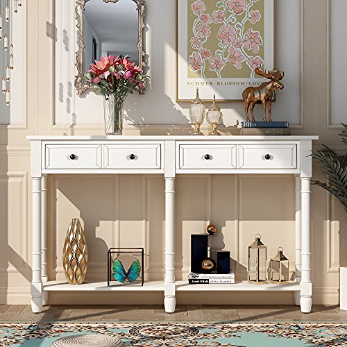 Espresso Wood Narrow Console Table with Drawers and Bottom Shelf Q319
