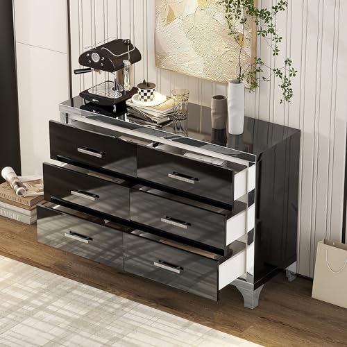 6-Drawer High Gloss Black Dresser W280