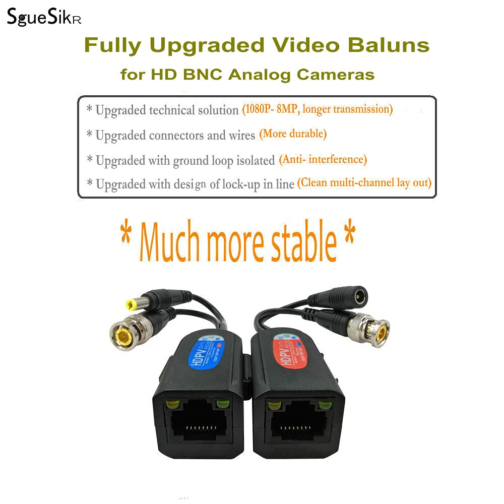4 Pair Passive Video Balun BNC to RJ45 Adapter with Power 1080P-8MP Analog Camera Network Transceiver Cat5e/Cat6 to BNC Connector D182183