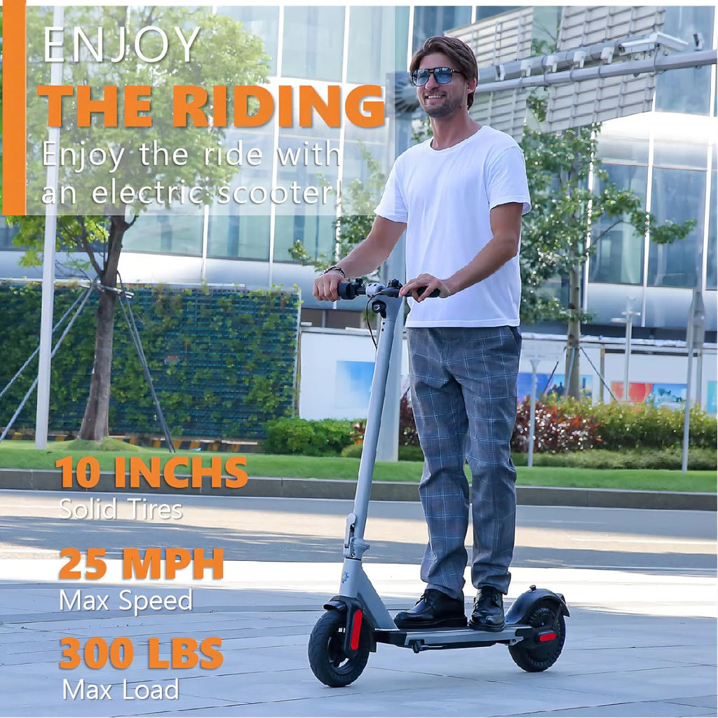 Silver Electric Scooter, 20 Mph, 25 Miles Range, 10" Tires, 500W Motor, Foldable, Max Load 265 Lbs H2365