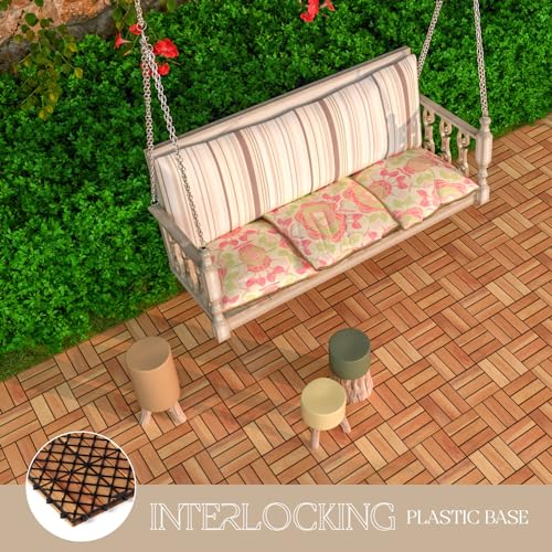 20 Pack Solid Acacia Wood Interlocking Deck Tiles, Golden Teak X2960