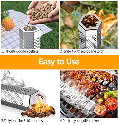 6" & 12" Stainless Steel Smoker Tube Set with Brush and 2 Hooks W746968