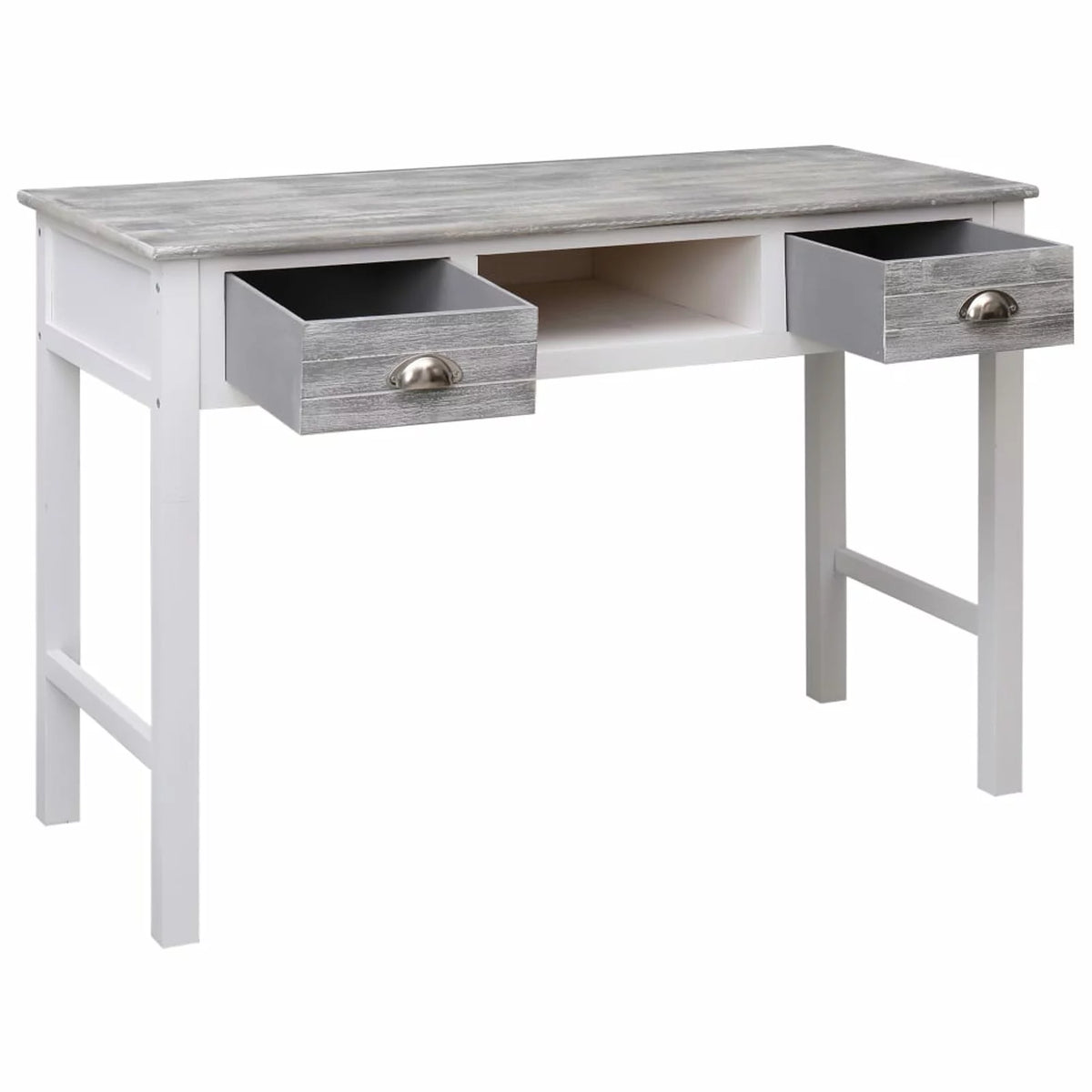 Gray Wood Writing Desk with 2 Drawers 43.3in x 17.7in x 29.9in B2667