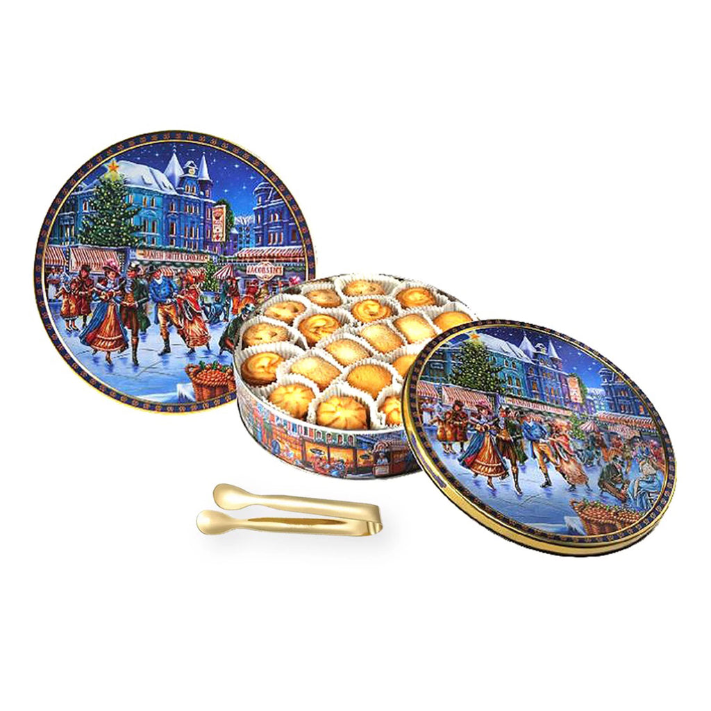 Danish Butter Cookies 24 Oz. with Gold Stainless Steel Tongs M3839