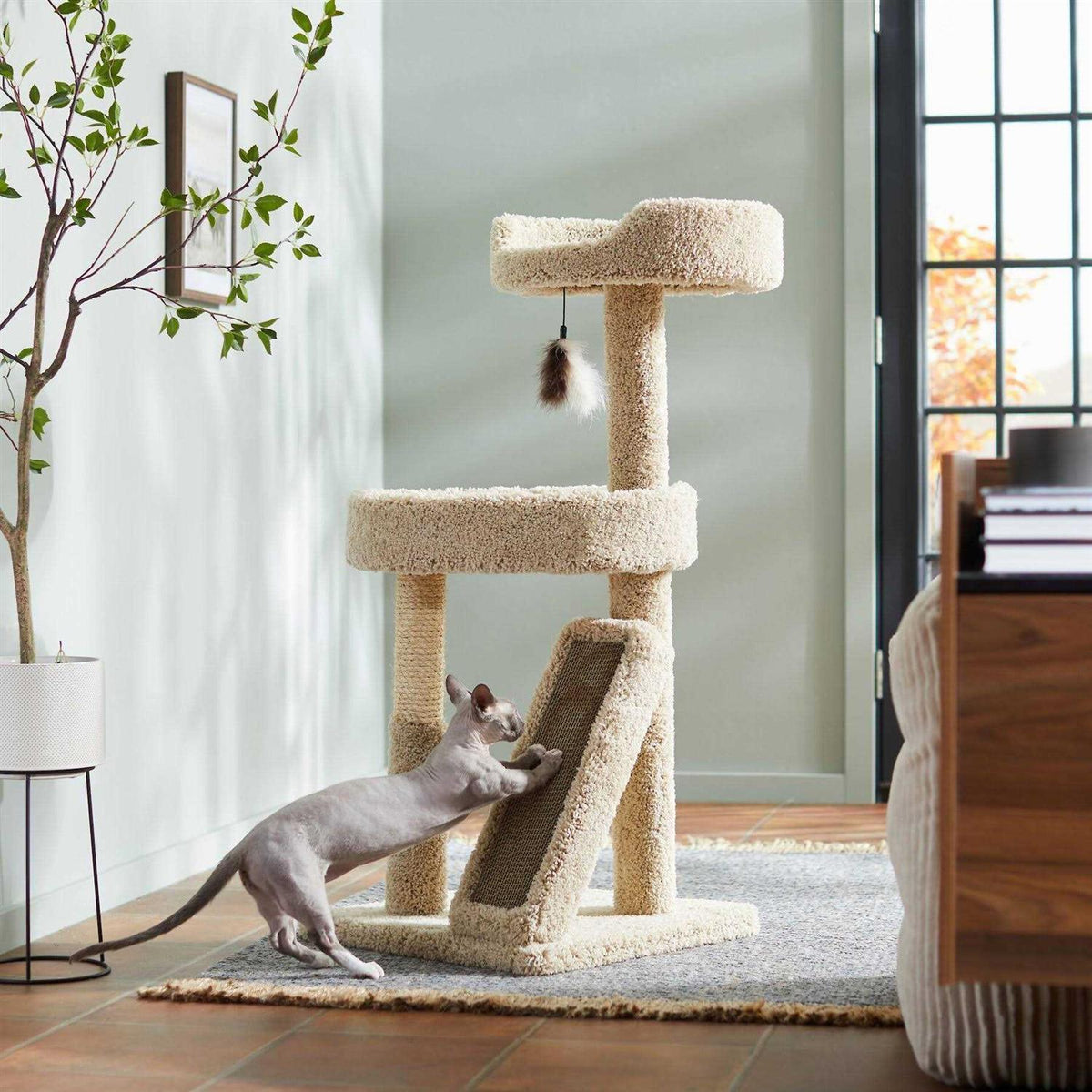 44-in Real Carpet Cat Tree with Replaceable Corrugate Scratcher Z442179