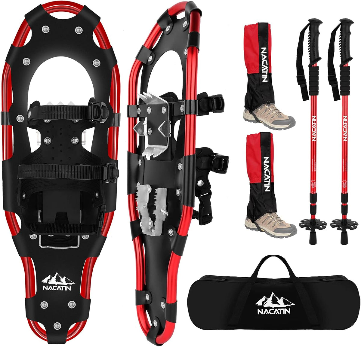 All Terrain Snowshoes with Heel Lift, Lightweight Aluminum Alloy Snow Shoes with Carry Bag and Adjustable Ratchet Bindings Q27883