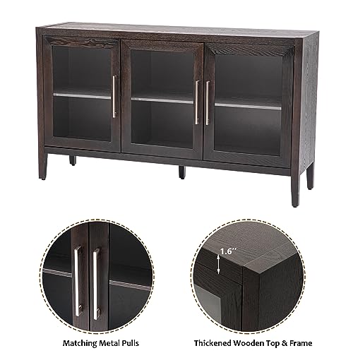 Black Glass Door Sideboard Cabinet with Adjustable Shelf B75823
