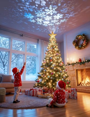 3D Hollow Sparkling Star Christmas Tree Topper with Rotating Projector T260