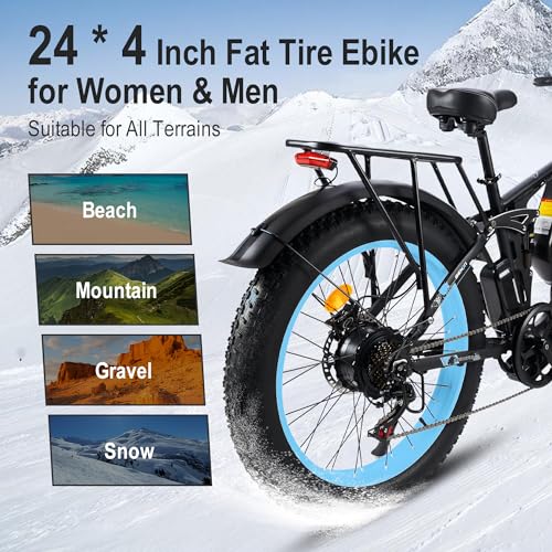 3000W Peak Fat-Tire Dual Motor Electric-Bicycle 52V 25AH Battery 38MPH Full Suspension 24 Inch Ebike U429