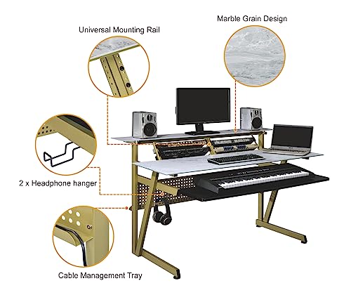 Black Tempered Glass Music Studio Workstation with 2 x 4U Rack J881066