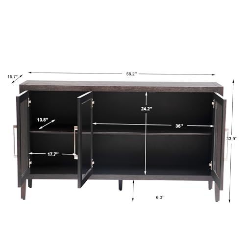Black Glass Door Sideboard Cabinet with Adjustable Shelf B75823