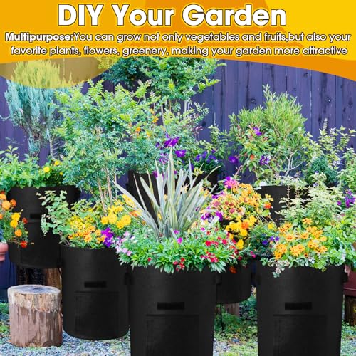 12 Pack 10 Gallon 7 Gallon Black Nonwoven Fabric Potato Grow Bags with Handles and Harvest Window E38094