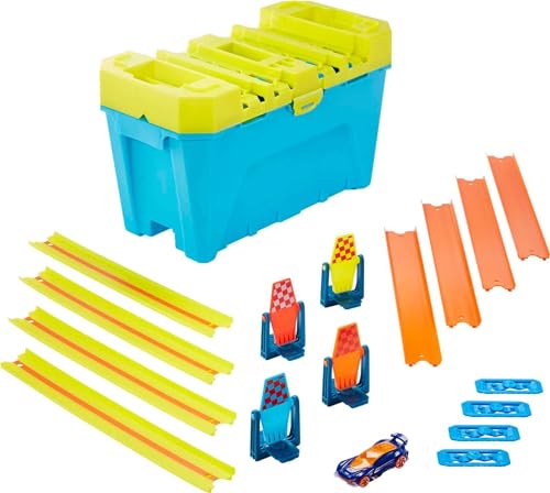 Multi-Lane Speed Box Toy Car Track Builder Playset with 18 Component Parts & 2 1:64 Scale Vehicles J62470