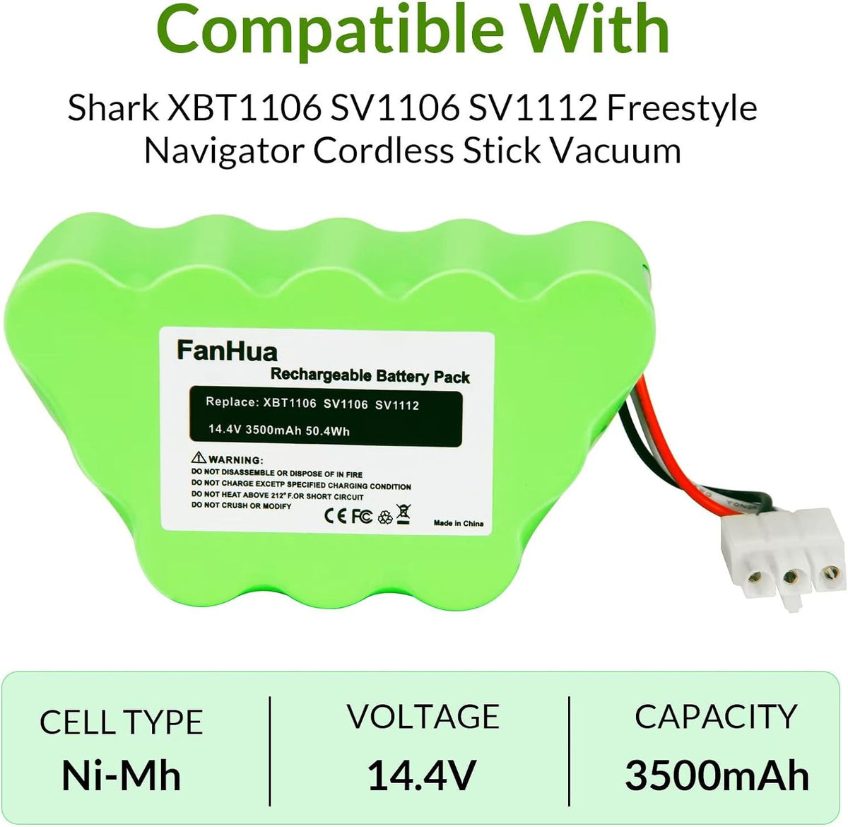 14.4V 3.5Ah Ni-Mh Battery for Cordless Stick Vacuum Cleaner R58535