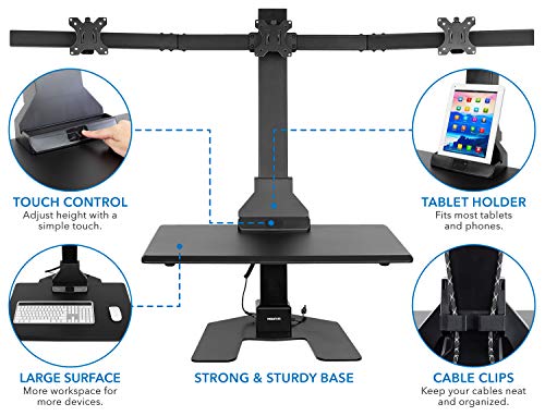 Triple Monitor Electric Standing Desk Converter with 3 Mounts for Screens up to 32" Q275