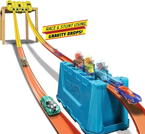 Multi-Lane Speed Box Toy Car Track Builder Playset with 18 Component Parts & 2 1:64 Scale Vehicles J62470