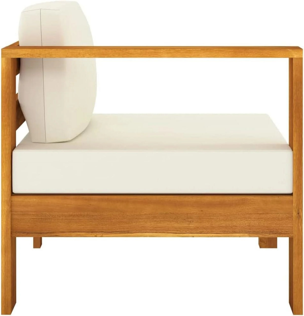 6 Piece Patio Lounge Set with Cream White Cushions Acacia Wood Outdoor Tables W99851