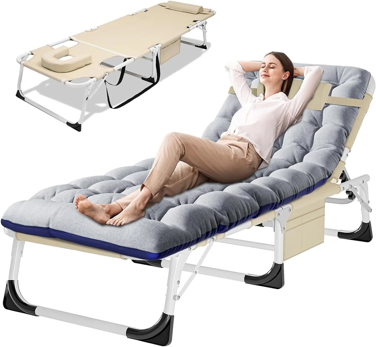 Heavy Duty Tanning Chair with Face & Arm Holes Adjustable 5-Position Folding Chaise Lounge Chair K980901