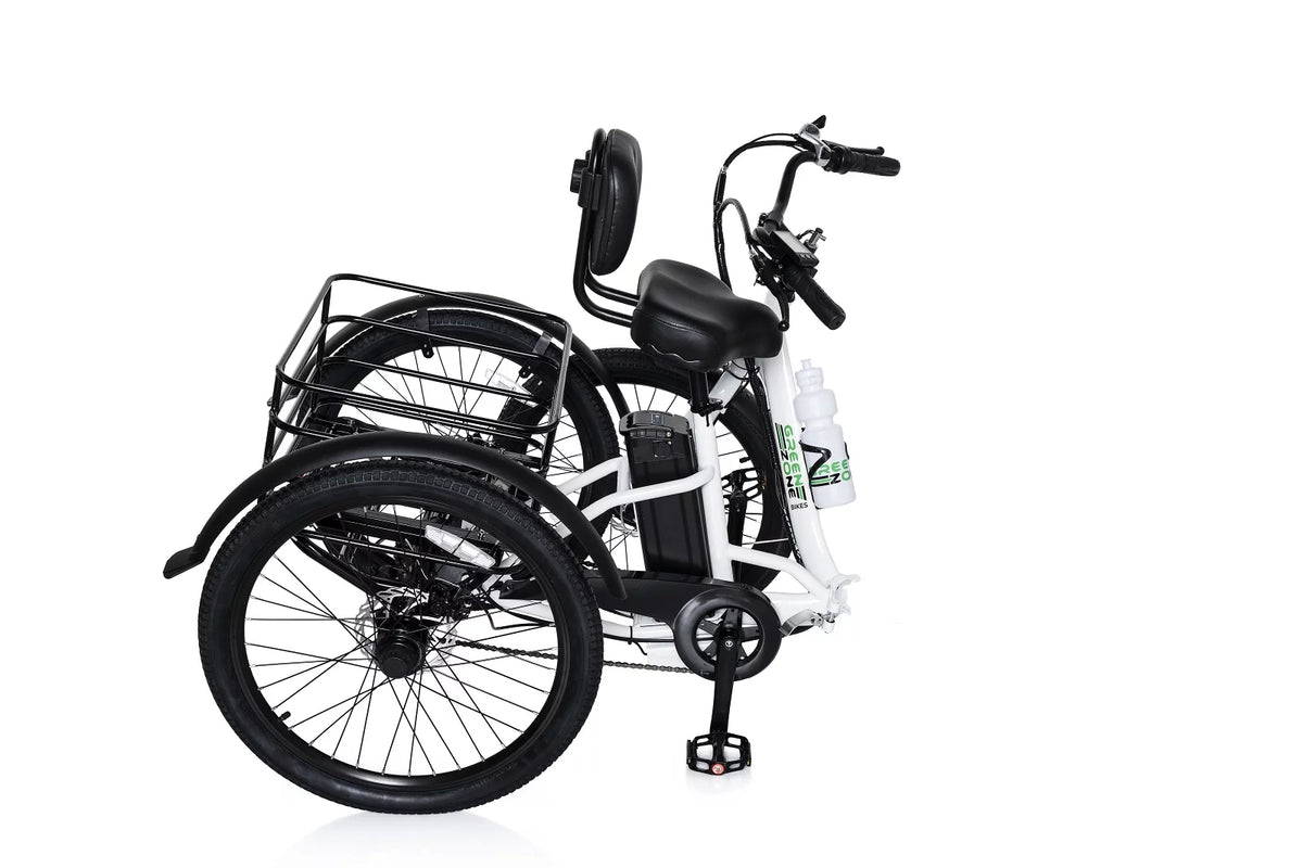 24" Electric Folding Tricycle, 7-Speed, 3 Wheels, 350W Motor, Black & White O926