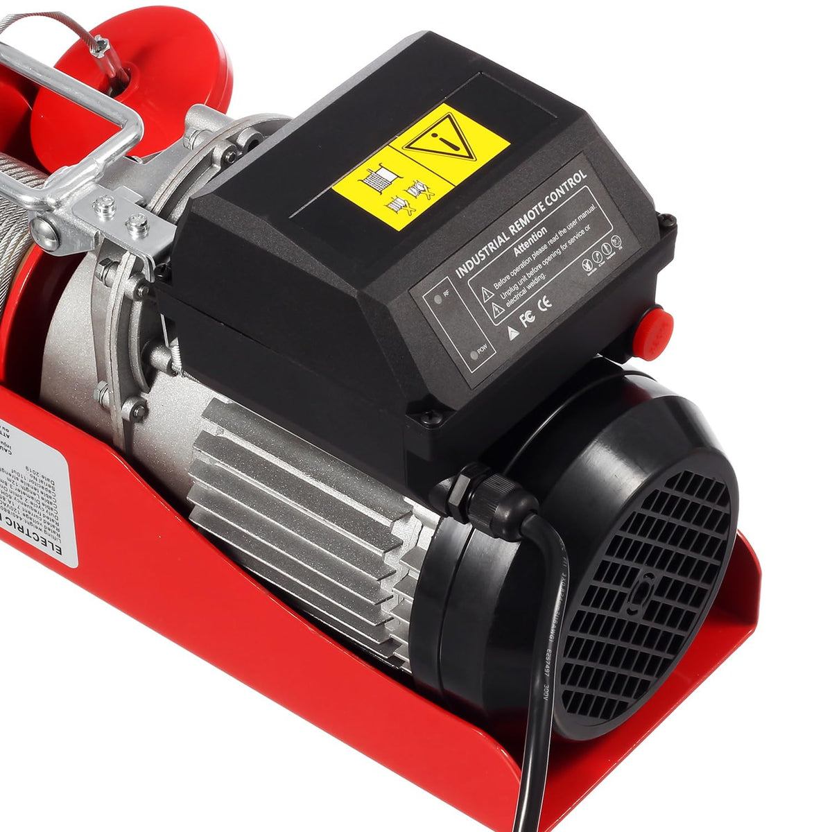 440lbs Electric Cable Hoist Wireless Remote Control 120V Overhead Winch with Towing Strap Sling 38ft Lifting Height O1789