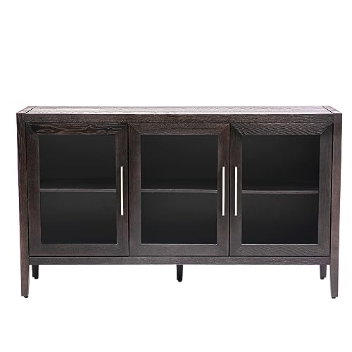 Black Glass Door Sideboard Cabinet with Adjustable Shelf B75823
