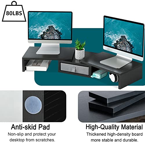 Dual Monitor Stand Riser with Drawer Adjustable (Rustic Brown) Z877918