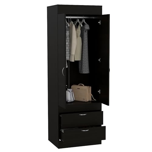 White 2 Door 1 Drawer Wood Armoire Wardrobe with Shelves and Hanging Rod U465724