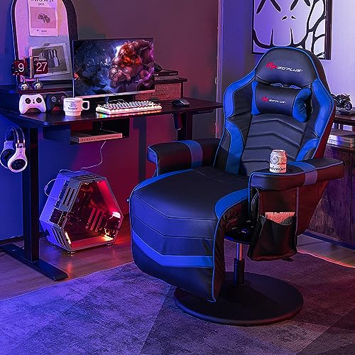 Massage Gaming Chair with Adjustable Backrest and Footrest, Ergonomic High Back PU Leather Swivel Game Chair O141