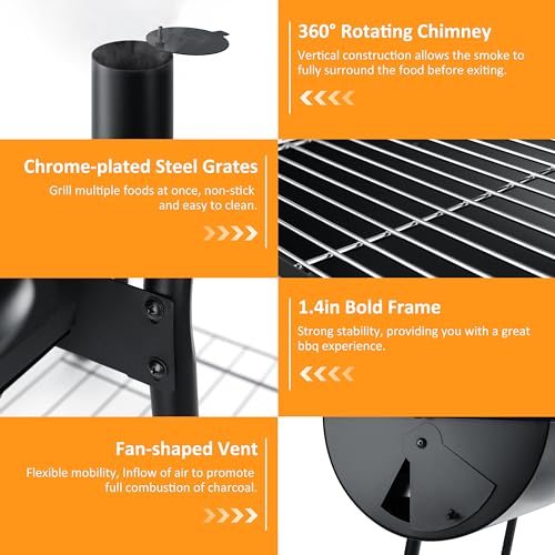 13 Pcs Charcoal Grill with Offset Smoker C845