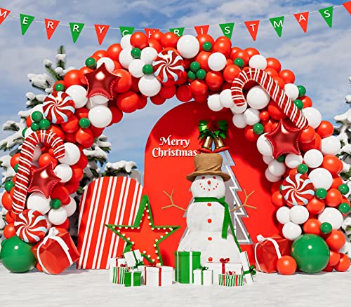 Christmas Balloon Garland Arch Kit with Green Red White Candy Balloons J1690