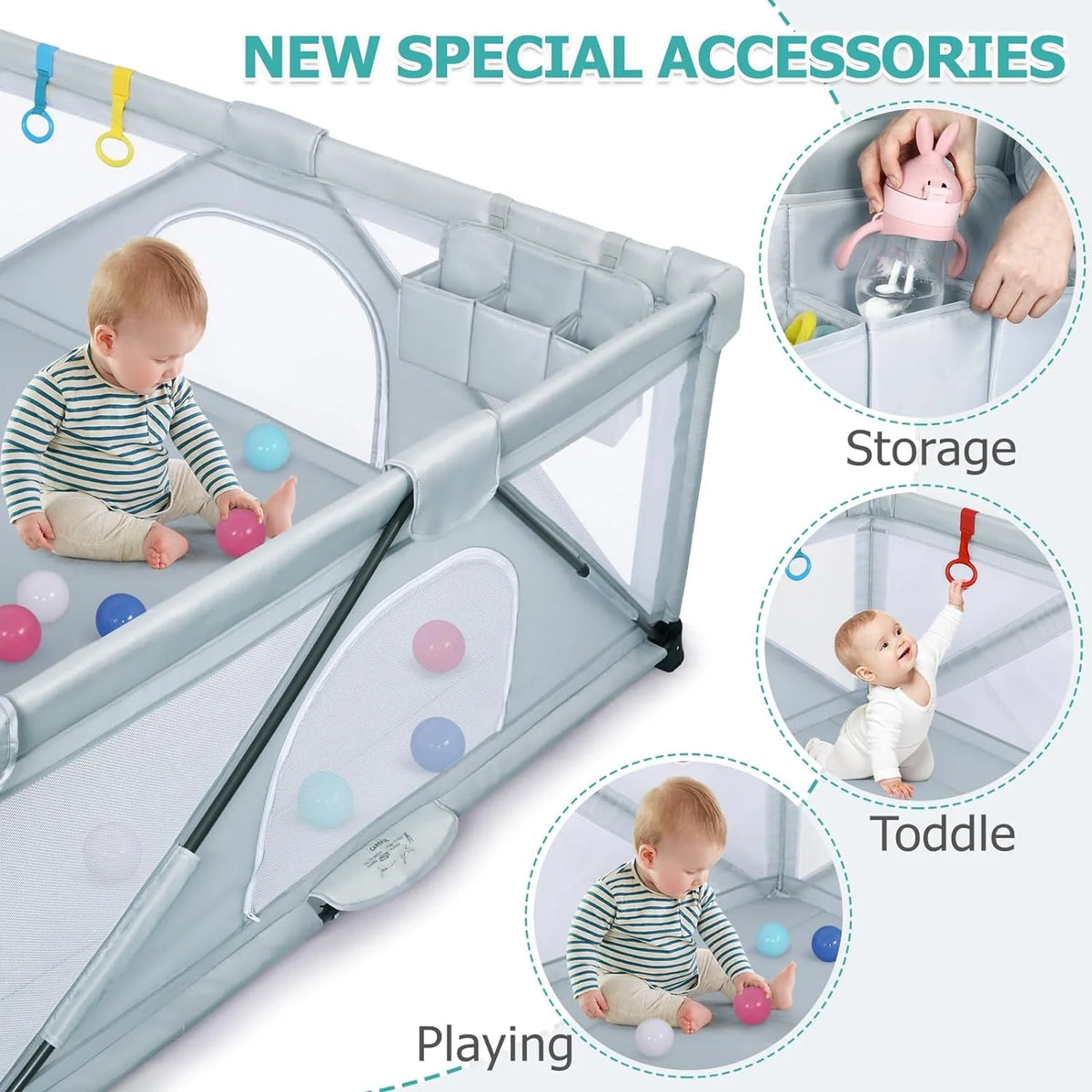 Foldable Large Play Pen with 2 Storage Bags 50 Balls (71" × 59") Y3130
