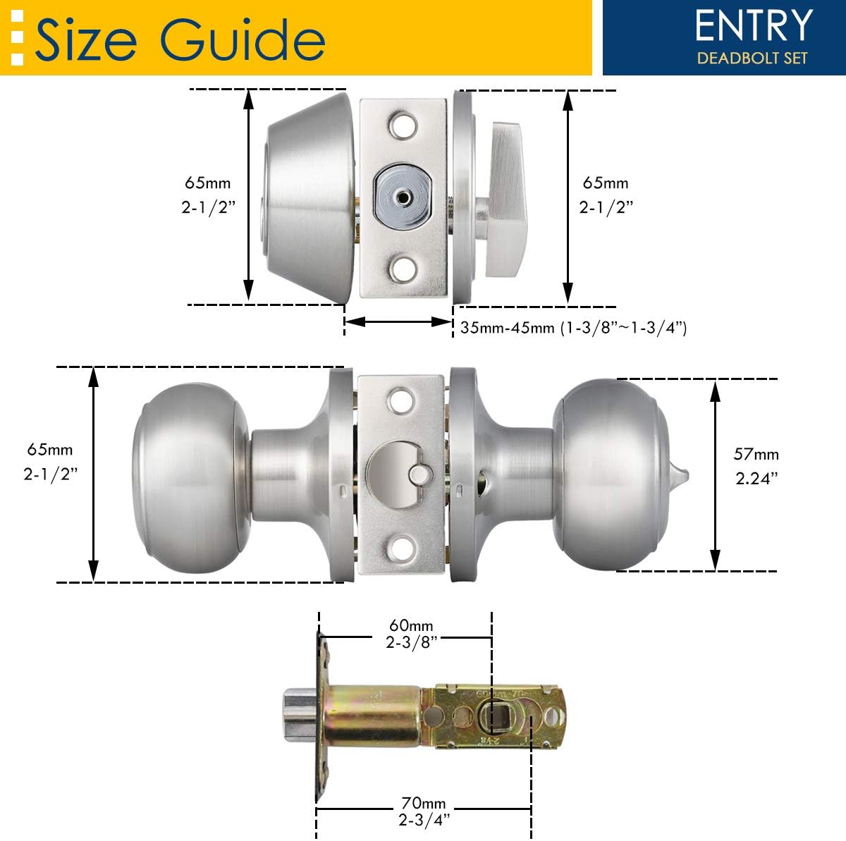 Satin Nickel Entry Door Knob and Deadbolt Combo Pack of 2 Y4241