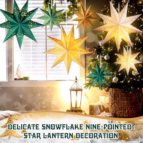 12 Pcs Sage Green 3D Star Lantern with String Light E2954