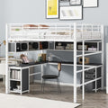 White Full Metal Loft Bed with Bookcase Desk Cabinet P31919