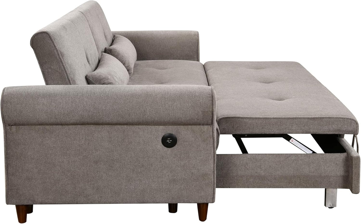 Brown Fabric Convertible Sleeper Sofa Bed with Pullout Bed and 2 Pillows X960