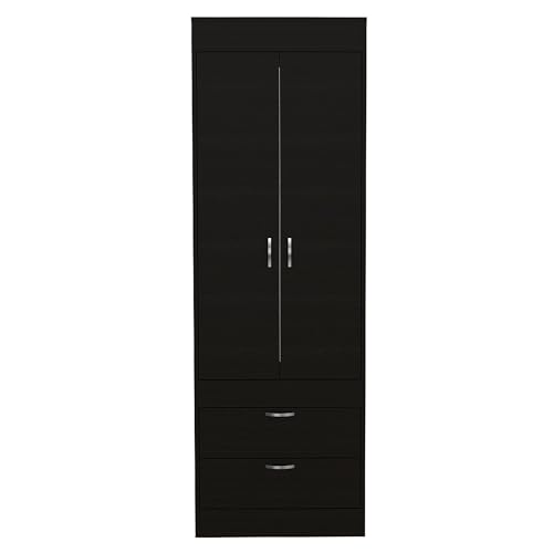 White 2 Door 1 Drawer Wood Armoire Wardrobe with Shelves and Hanging Rod U465724