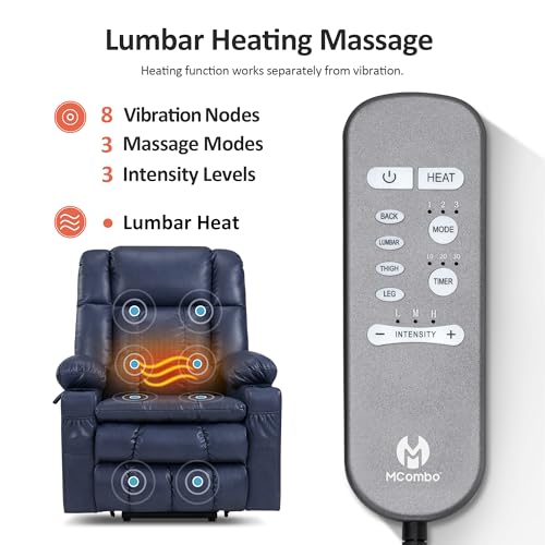 Dual Motor Power Lift Recliner Chair with Heat and Massage, Faux Leather (Black, Medium) U21222