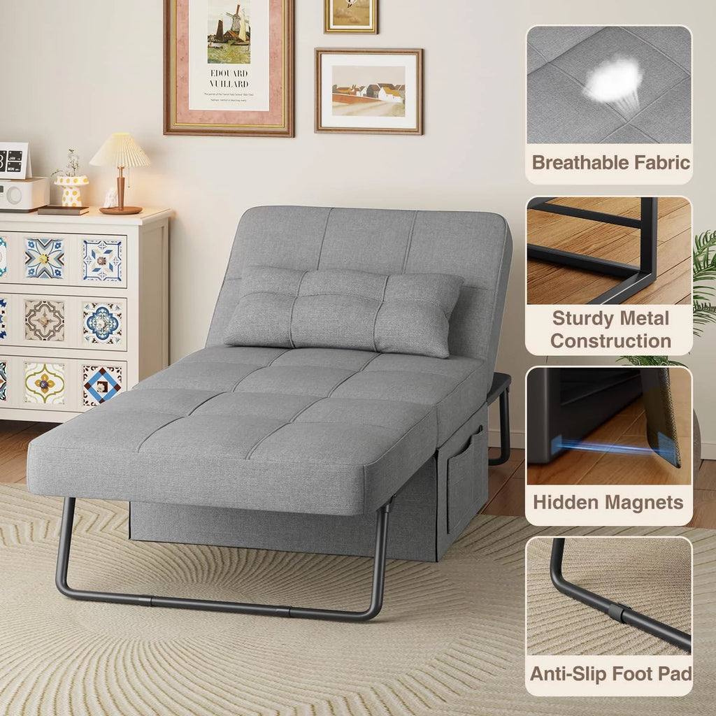 Light Grey 4 in 1 Convertible Sofa Bed with Adjustable Backrest B2785