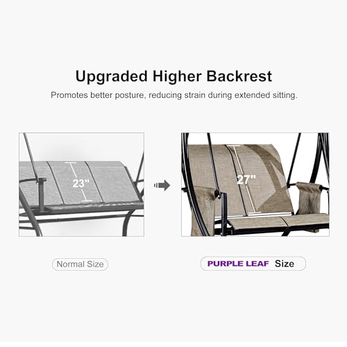 Beige 3-Seat Outdoor Patio Swing with Steel Frame S35196