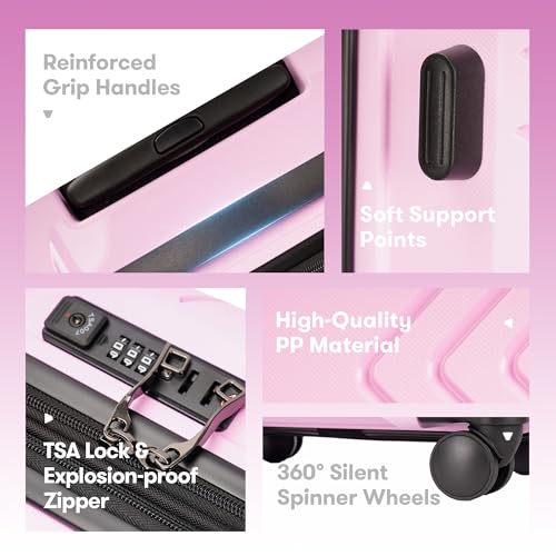 3 Piece Hardside Expandable Luggage Set with Wheels TSA Lock Light Pink X2796