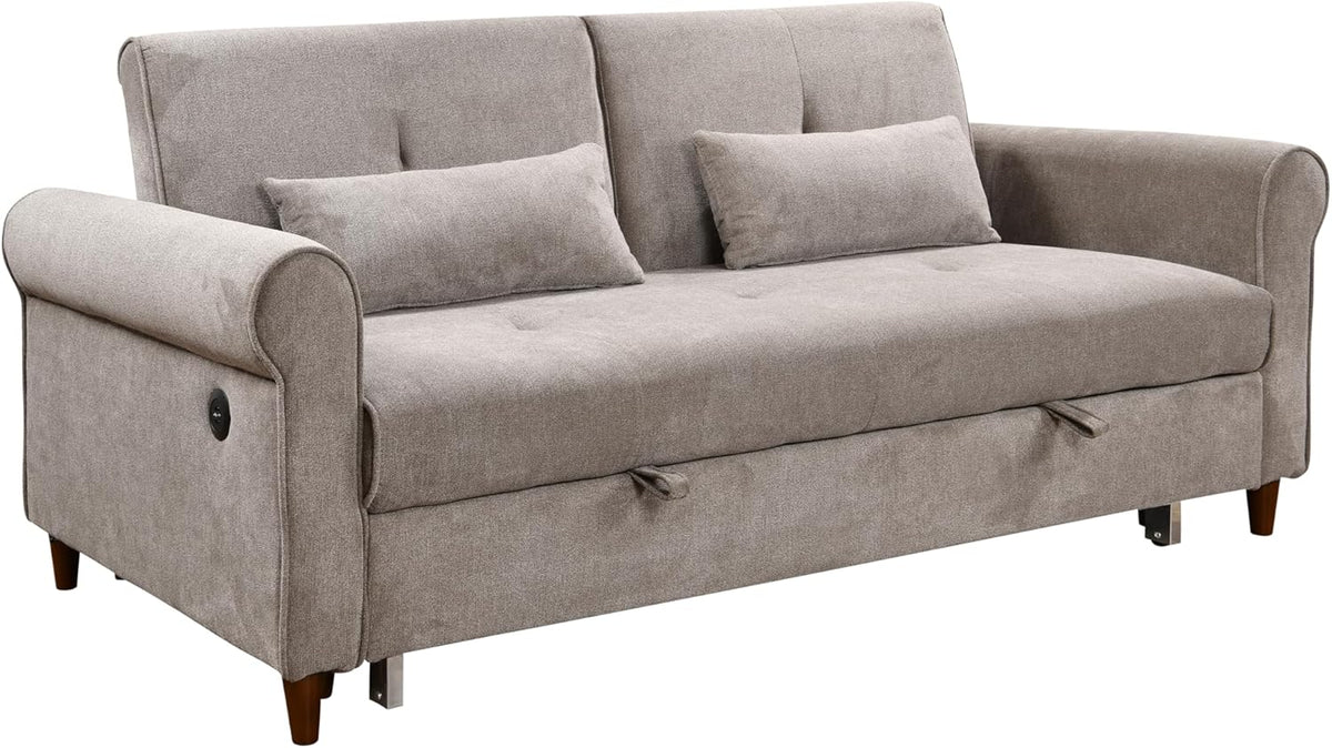 Brown Fabric Convertible Sleeper Sofa Bed with Pullout Bed and 2 Pillows X960