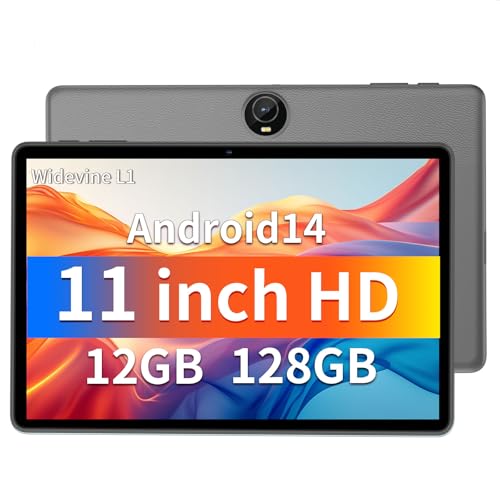 Black 11 Inch Android 14 Tablet, 12GB RAM 128GB ROM 1TB Expand E5770