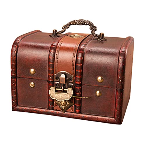 Antique Wooden Jewelry Storage Trunk Box With Metal Lock P554