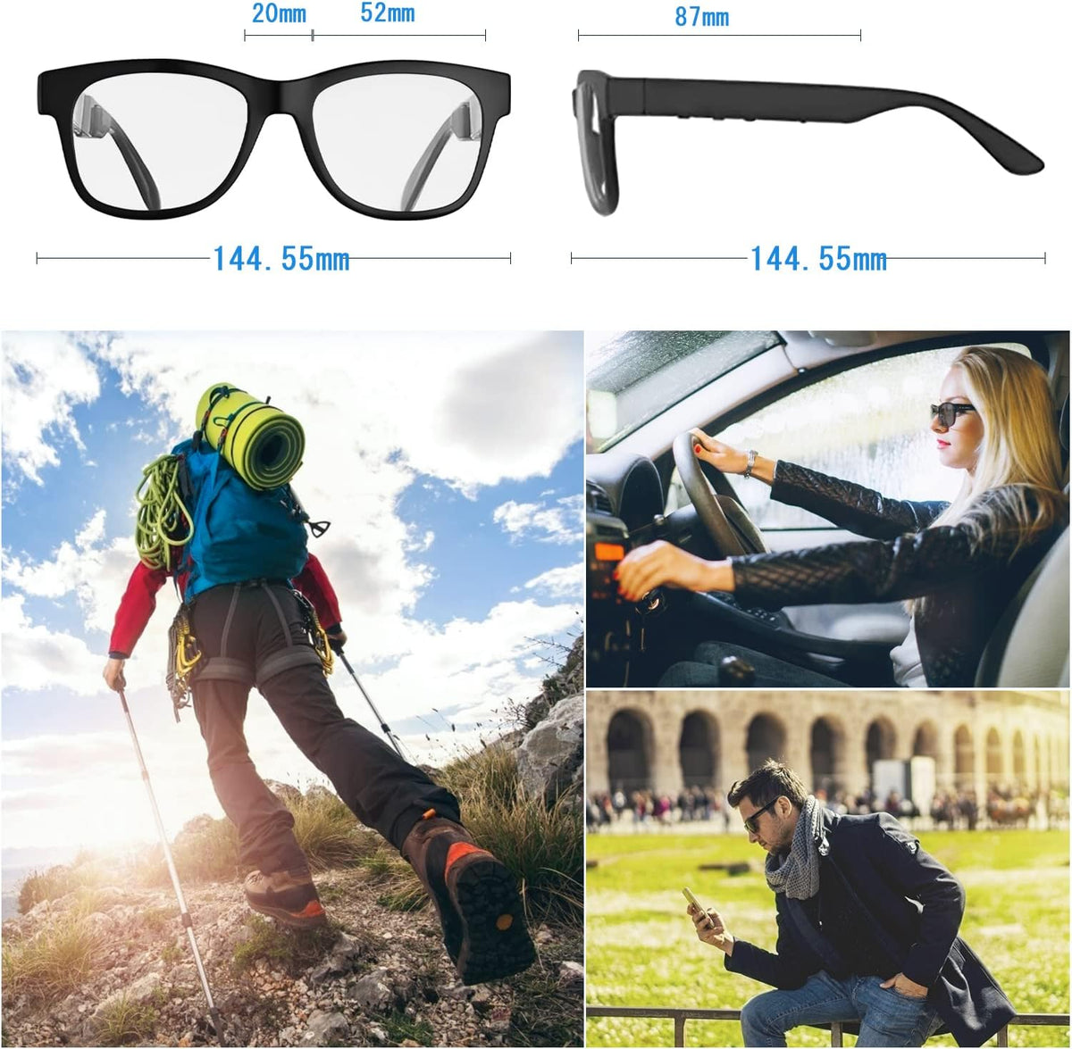 Bone Conduction Glasses Open-Ear Headphones Bluetooth Photochromic Sunglasses Anti Blue Ray IP6 Waterproof Audio Glasses G366241