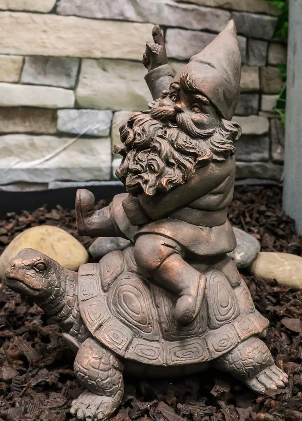 Mr Gnome Sitting On Wild Rodeo Giant Tortoise Figurine D366