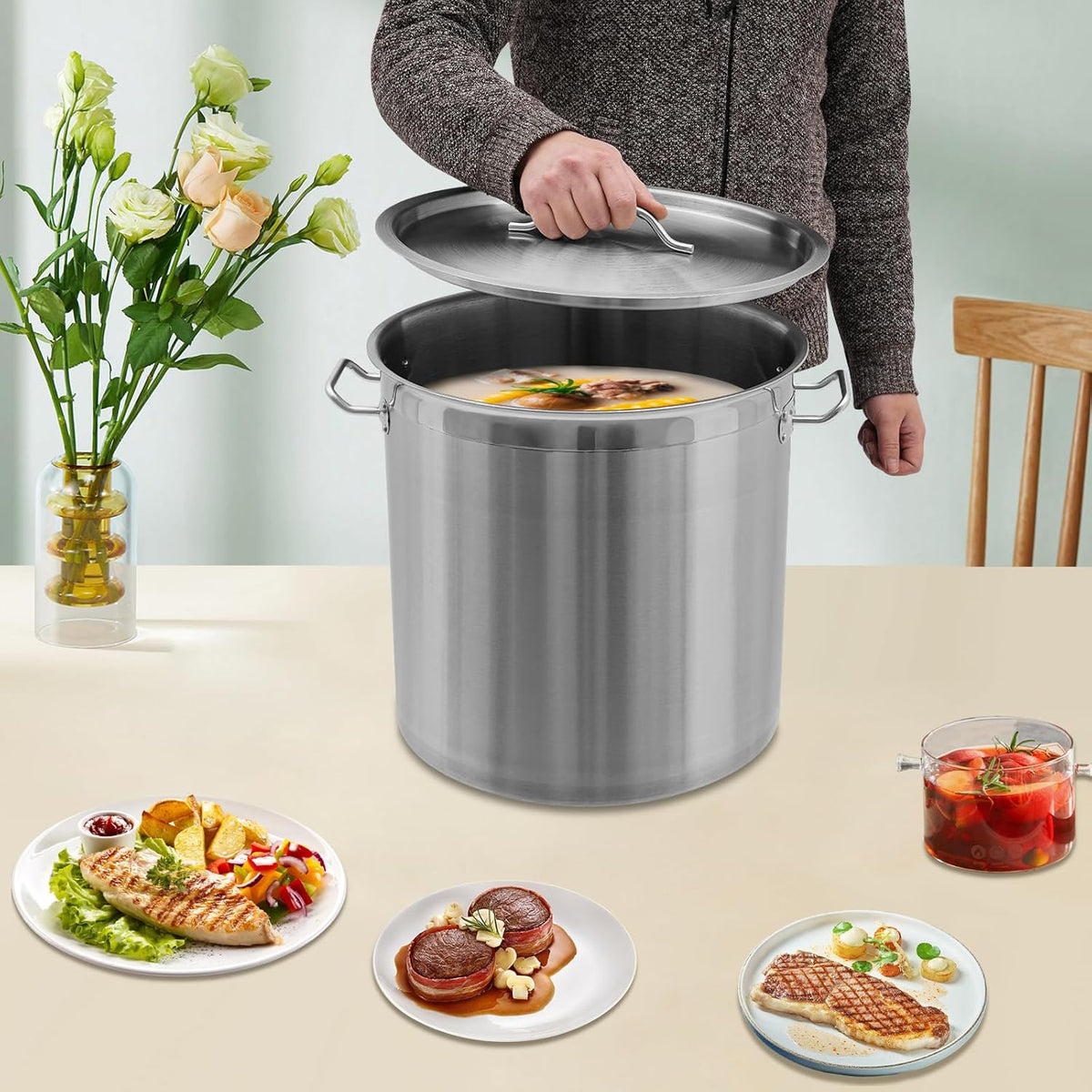 36 QT Stainless Steel Stock Pot with Handle and Strainer I9082