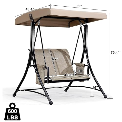 Beige 3-Seat Outdoor Patio Swing with Steel Frame S35196