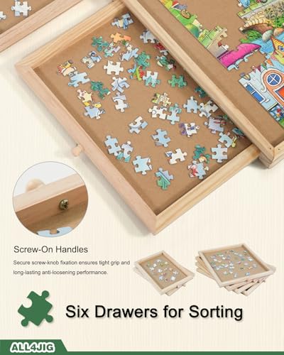2000 Pieces Rotating Wooden Puzzle Board with 6 Drawers and Cover I181
