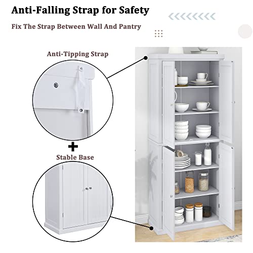 White 72.4-inch Tall Storage Cabinet with 4 Doors and Adjustable Shelves P582